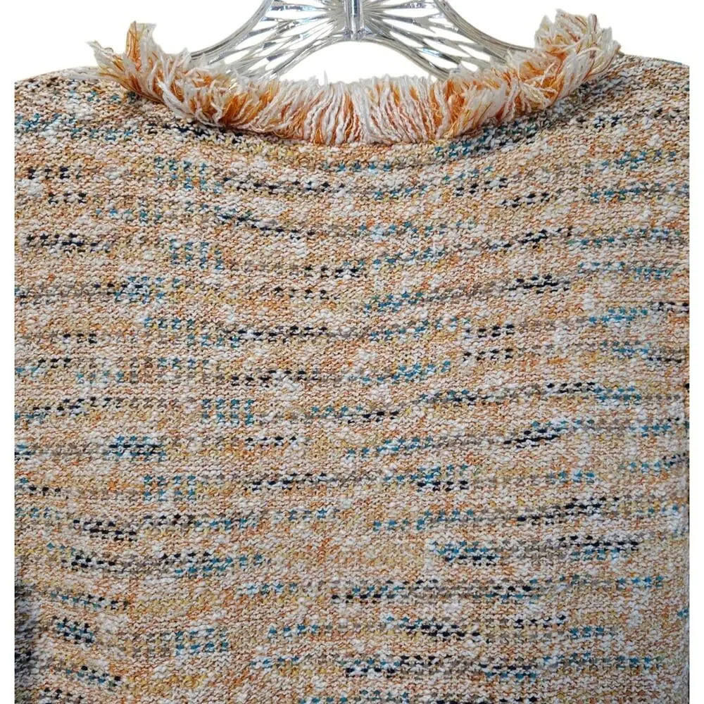 CHICO'S 1 Women's 8 10 Bonnie Cardigan Sweater Fringle Textured Tweed Open 40